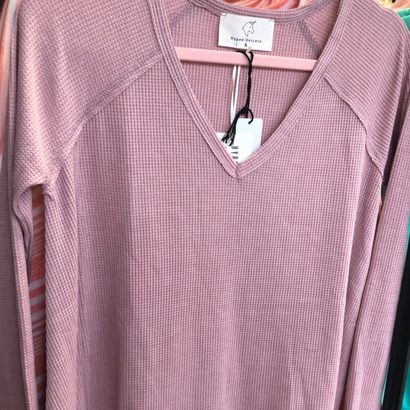 Blush Waffle Raw Edge Cut Slouchy Tunic Top! - Picture 11 of 15